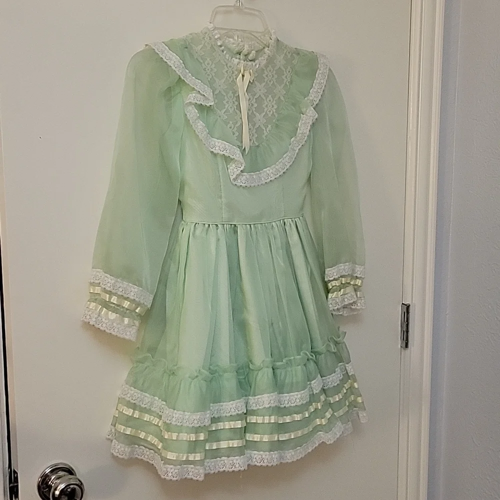 Vtg 1960s MARTHA'S MINIATURES Chiffon Lace Bow Tie Pageant Lolita Easter Dress